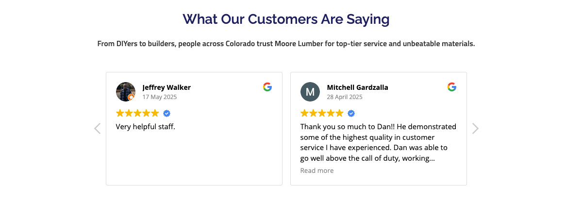 Customer Reviews - Moore Lumber & Hardware